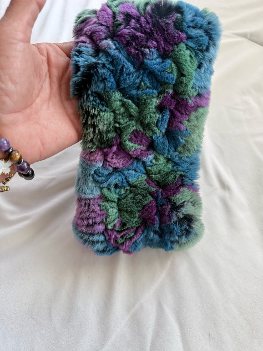 Plush Multicolor Faux Fur Phone Sleeve - Blue, Green & Purple